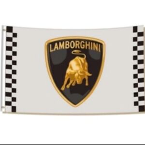 Lamborghini Flag with Gold Emblem on White and Black-3ft X 5ft